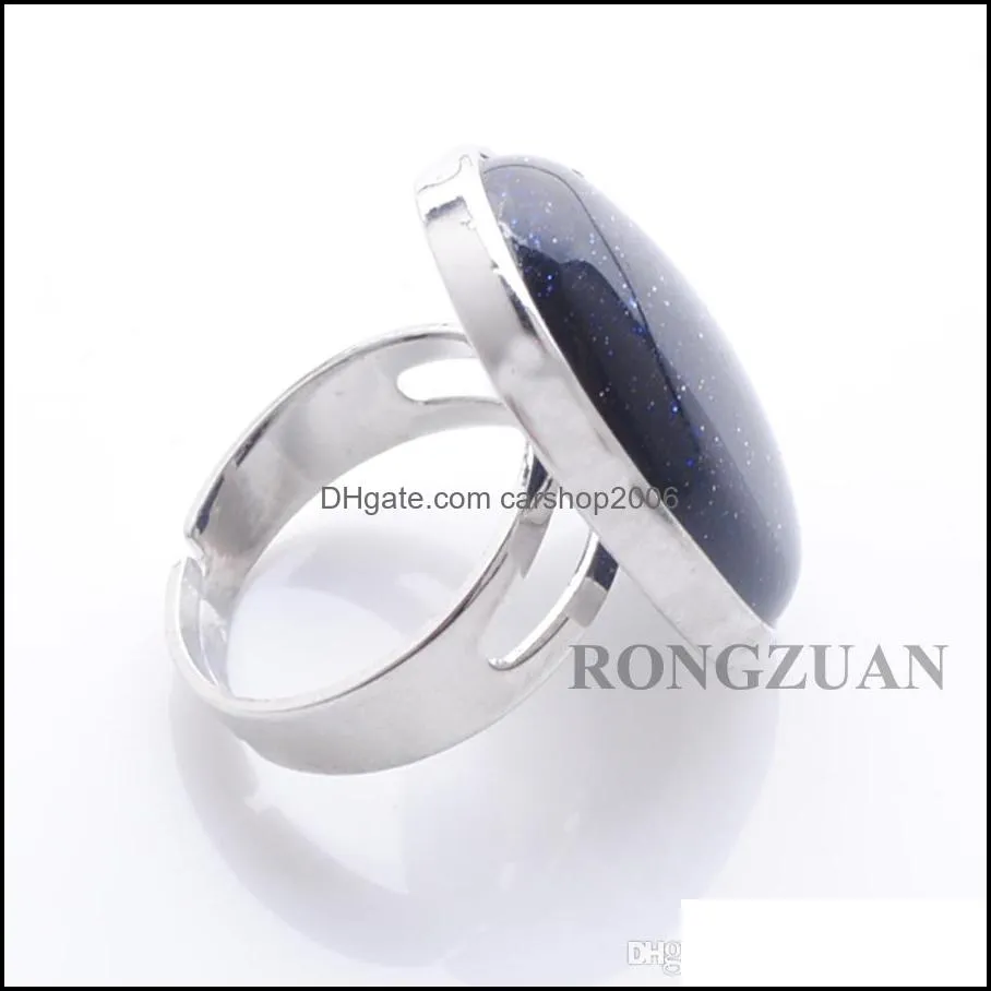 blue sand natural stone oval cabochon bead adjustable finger ring for men women party rings fashion jewelry silver color dx3081