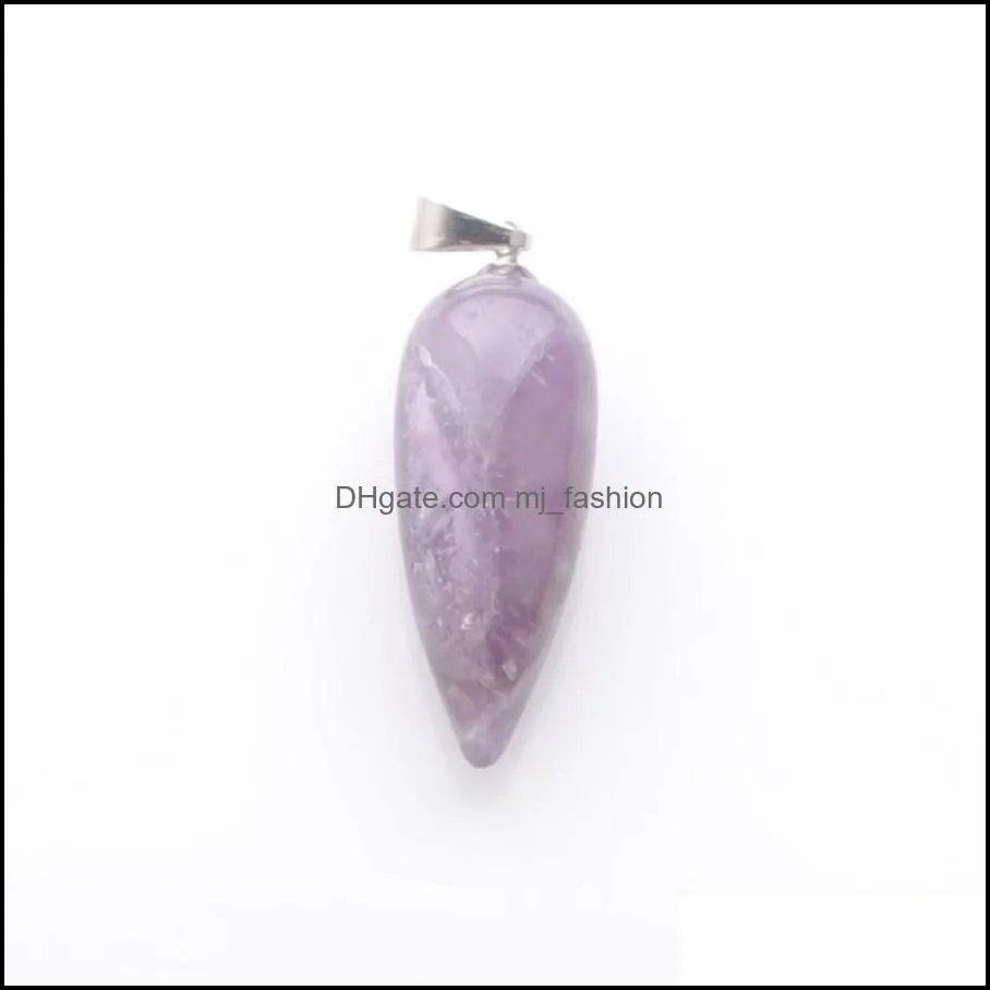 popular fashion stone pendants women man jewelry drop-shaped natural raw gem stone amethyst lapis opal crystal