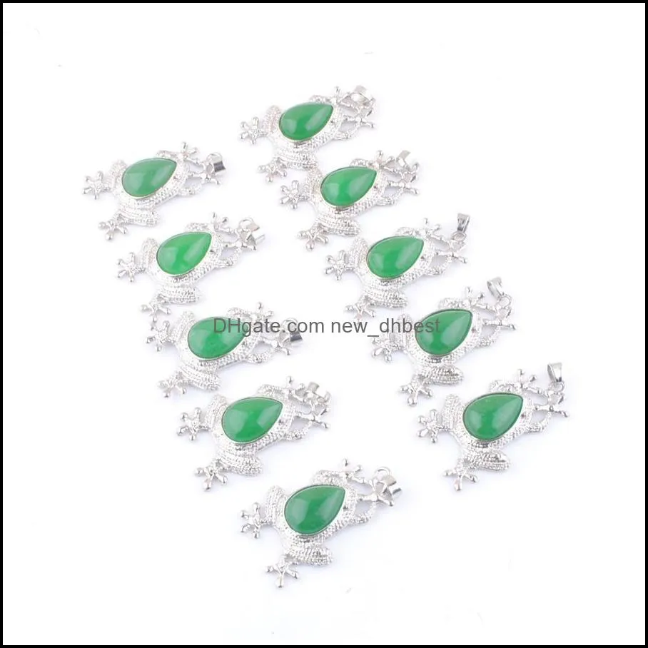 green jade natural gemstone pendants cute animal design frog shape charm fit necklaces wate drop stone beads reiki dn4616