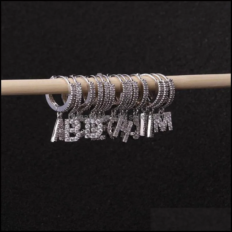 trendy classic letters dangle earrings silver gold diamond initials male female korean huggies loop hoop earring puncture jewelry