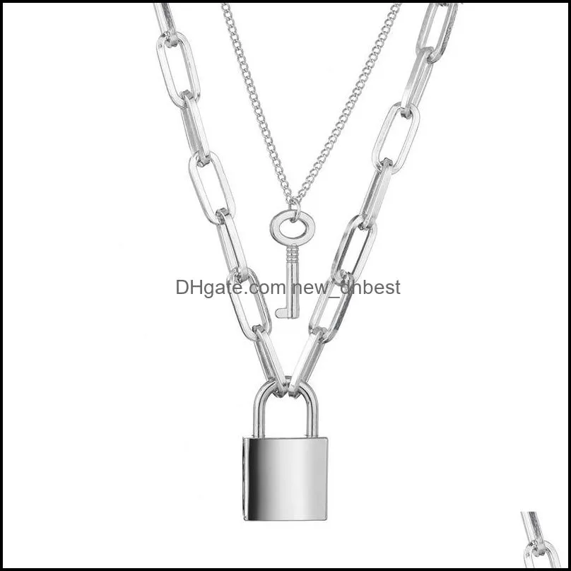 fashion key padlock pendant necklaces for women lock necklace layered chain on the neck punk 2020 fashion jewelry female