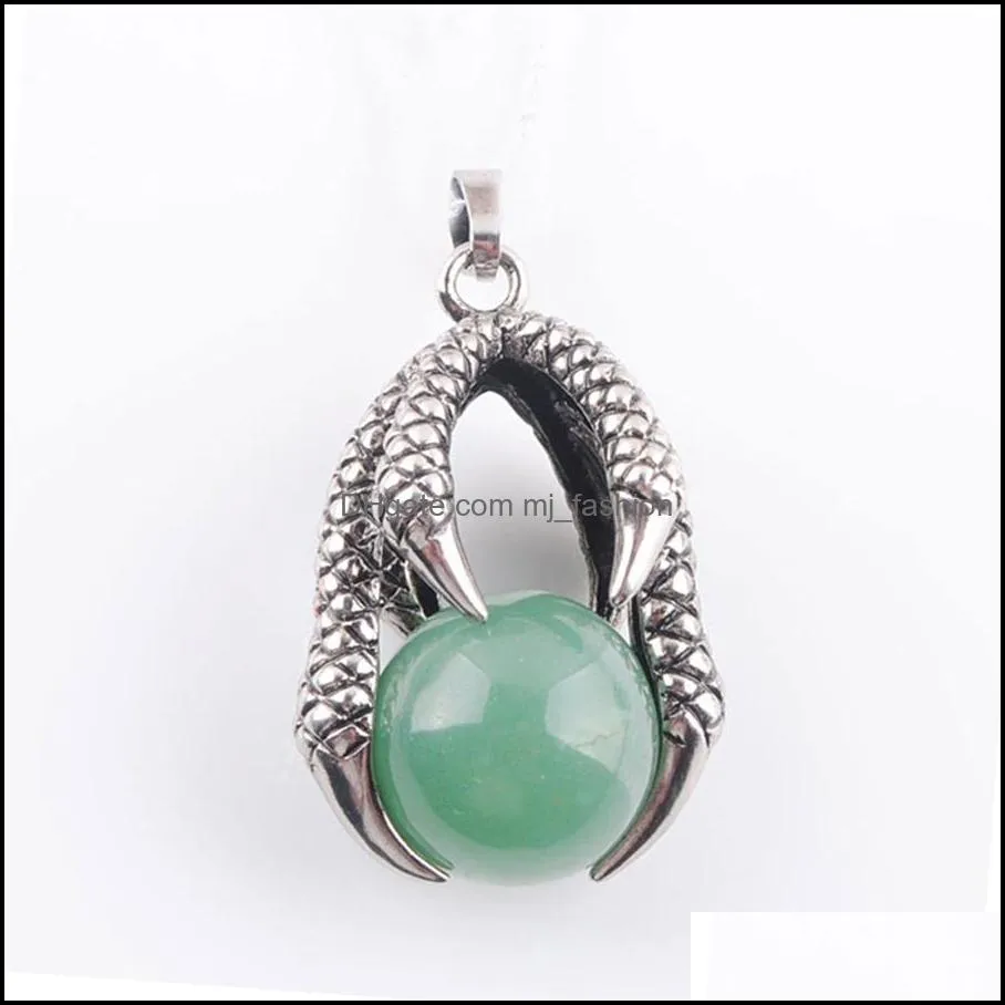 antique metal retro reiki dragon claw pendant natural round ball stone bead opal agates jaspers turquoises malachite dbn310