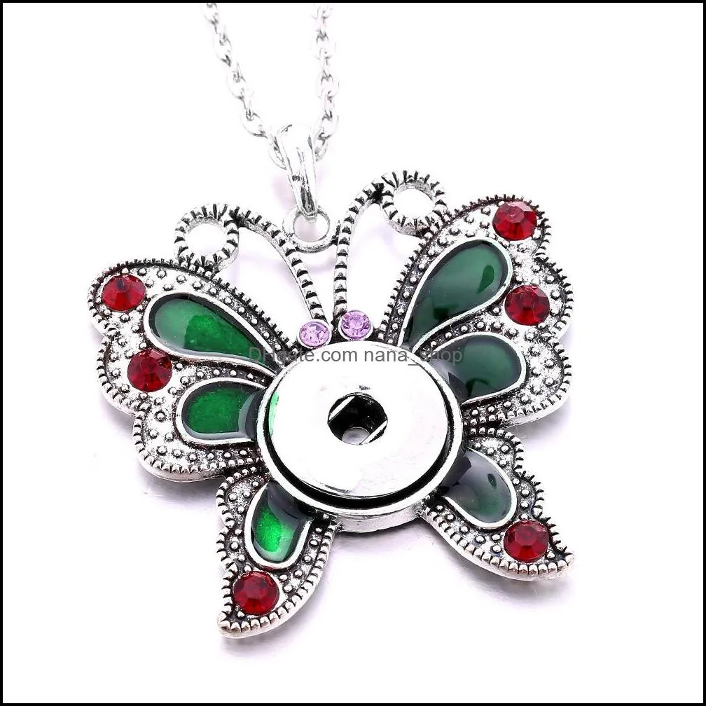 snap button jewelry rhinestone colorful snowflake oval shape pendant fit 18mm snaps buttons necklace for women men noosa