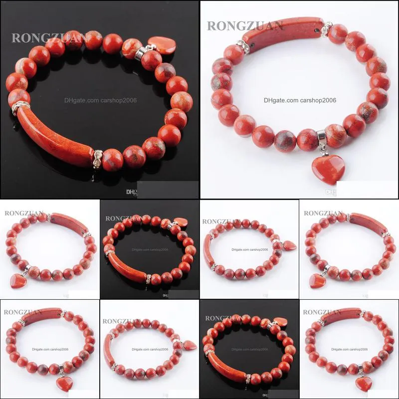 natural red river jasper gemstone 8mm beads women stretch bracelets healing reiki charm bangles heart shape pendant jewelry dk3321