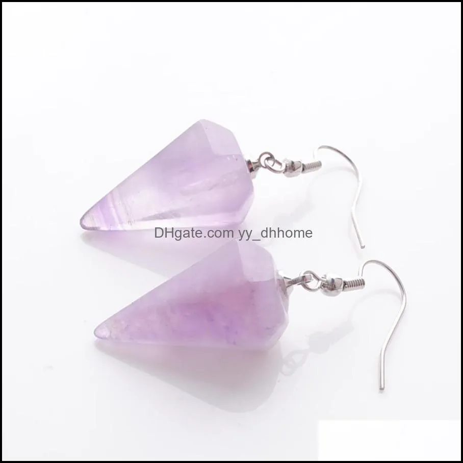 natural amethyst opal stone dangle hook earrings for women jewelry gift bohemian pyramid tiger eye agate gemstone pendant bead drop hanging fashion