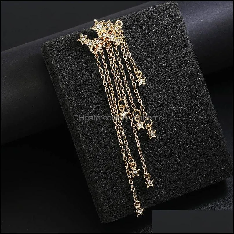 gold silver sparkly star fringed back pendant with delicate stud earrings chain tassel earring jewelry for womnen girls