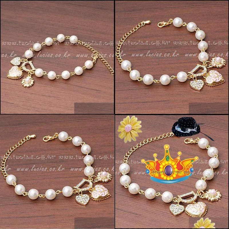 fashion unlimited bangle bracelets charm heart flower simulated pearl crystal d word beaded bracelet for women jewelry