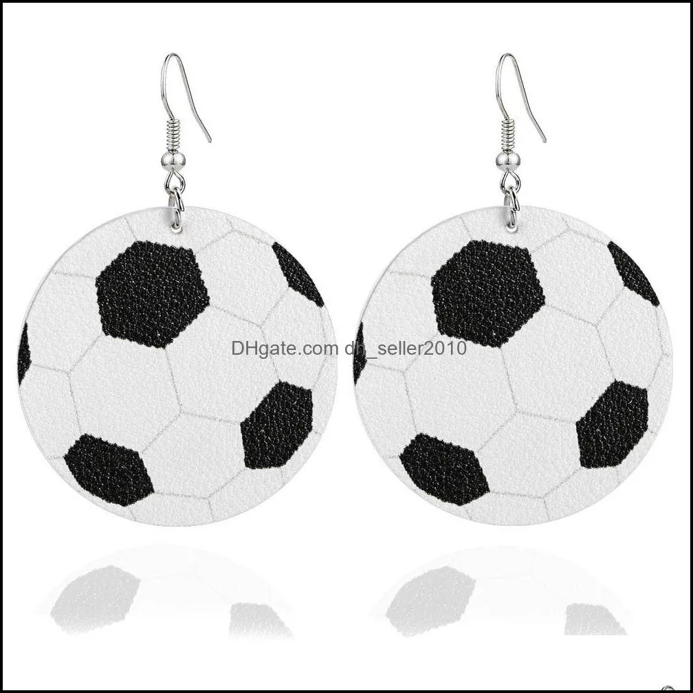 new fashion statement sports style 3d basketball football tennis rugby printed pendant earring creative leather charms earring for