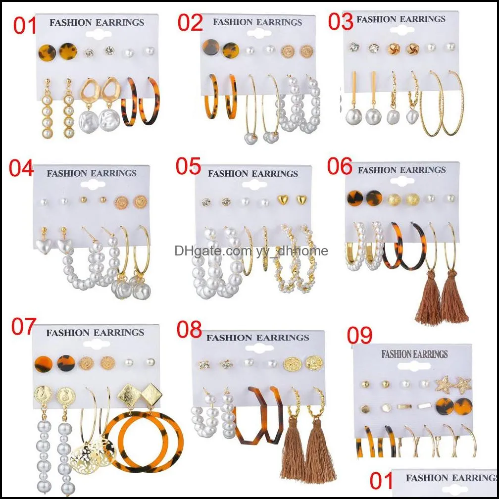 fashion acrylic pearl hoop earrings set for women bohemian leopard tassel long stud earring rincos geometric diy jewelry