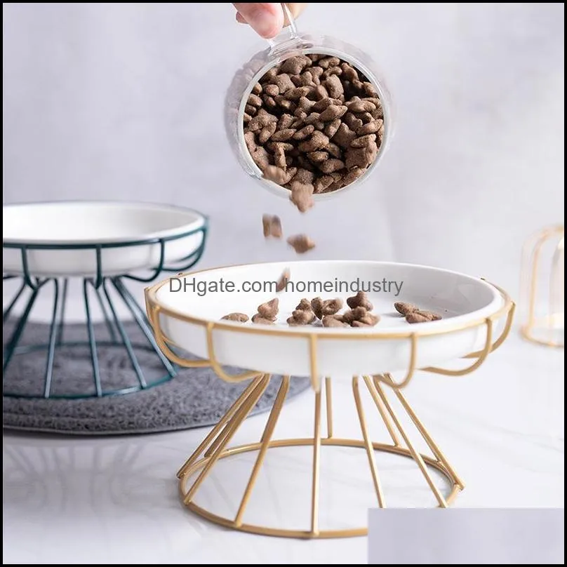 Cat Bowls & Feeders Pet Ceramic Bowl Nordic Tall Food Snack Plate Anti-cervical Spondylosis