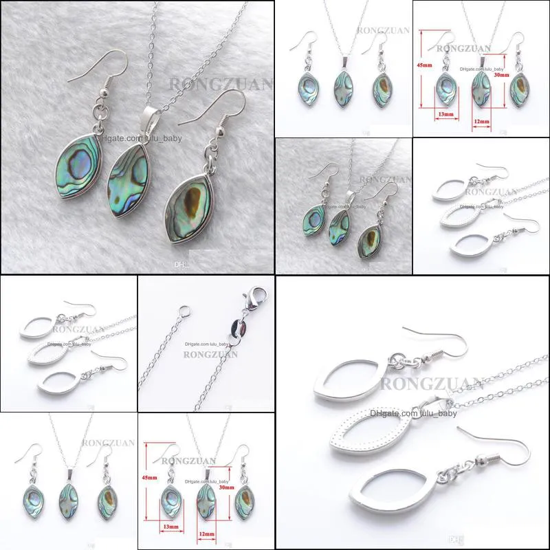 women jewelry set necklace abalone shell rhombus shape pendant beads hook dangle earrings necklace fashion jewellery 18