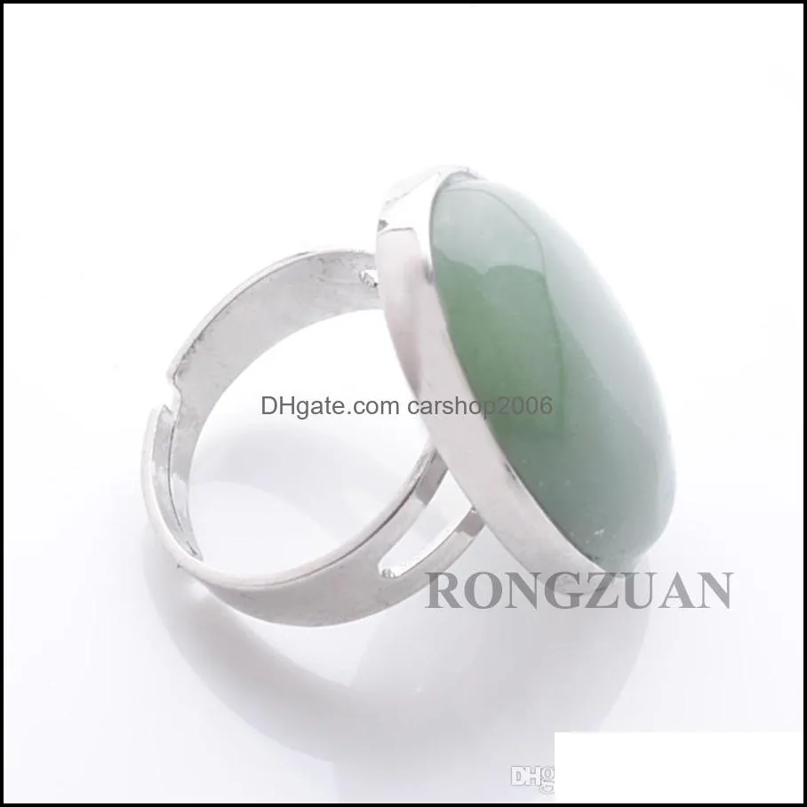 women`s finger rings natural aventurine cabochon stone oval bead adjustable party ring fashion jewelry silver color dx3075