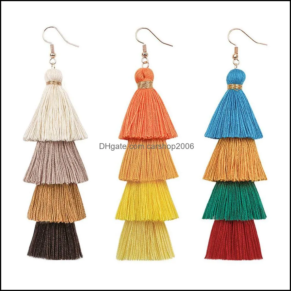 10 colors bohemian statement multi layer tassel earrings gradient color long tree christmas tree women handmade jewelry christmas