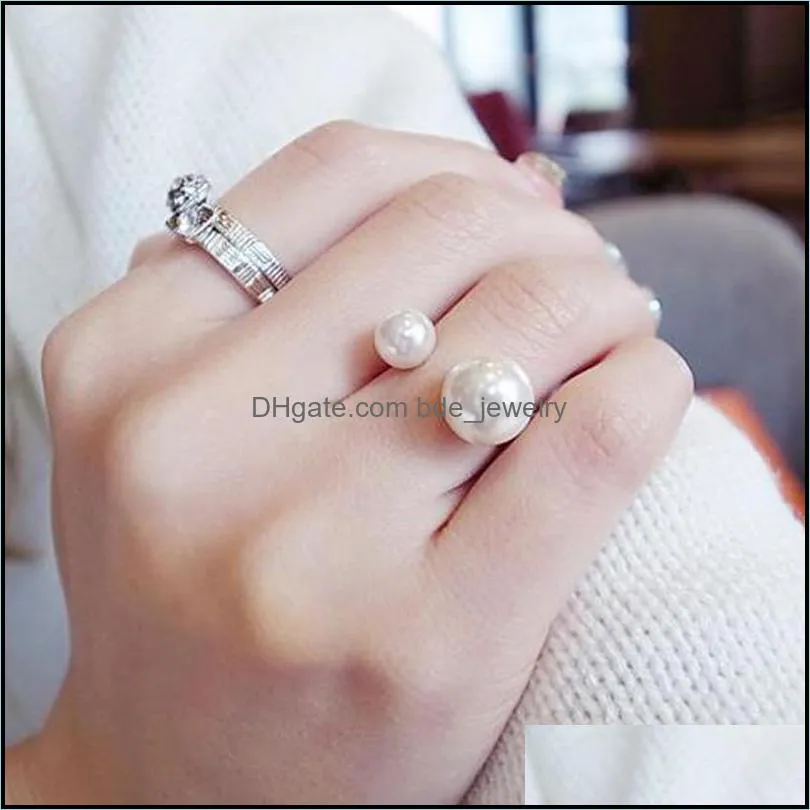 european and american luxury adjustable pearl ring with side stones 925 silver elegant double pearl ring for women girls