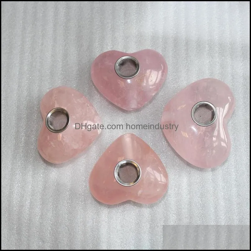Unique Natural Pink Crystal Pipe Heart Shape Smoke Pipes Oil Burner Tobacco Pipe For Smoking YD2002