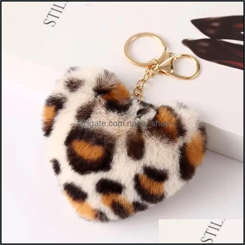 creative cute faux fur plush pompons key rings peach heart keychain car bag pendant tassel key chain trinket gift for children girl keyring