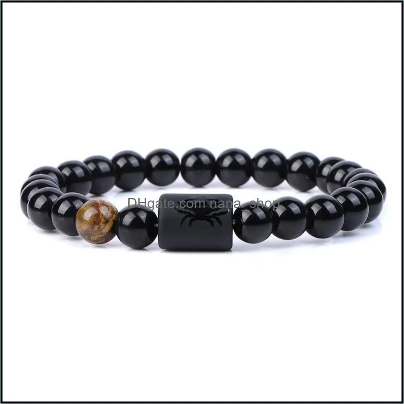 12 constellation bracelets men black stone bead tigers eye strands bracelet star sign zodiac horoscope lover couple bracelet friendship jewelry