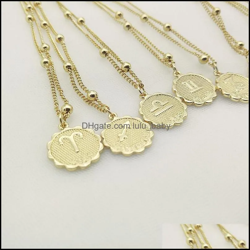 new twelve constellations coin necklace statement copper leo pendant necklace women jewelry twelve horoscope clavicle chain