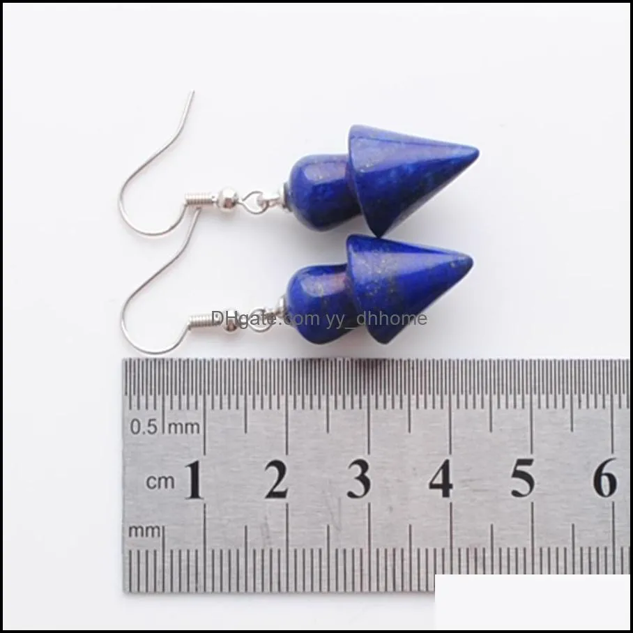 fashionable dangle earrings for women anniversary gift jewelry mushroom shaped natural blue sand tigers eye opal stone pendant bead drop hanging