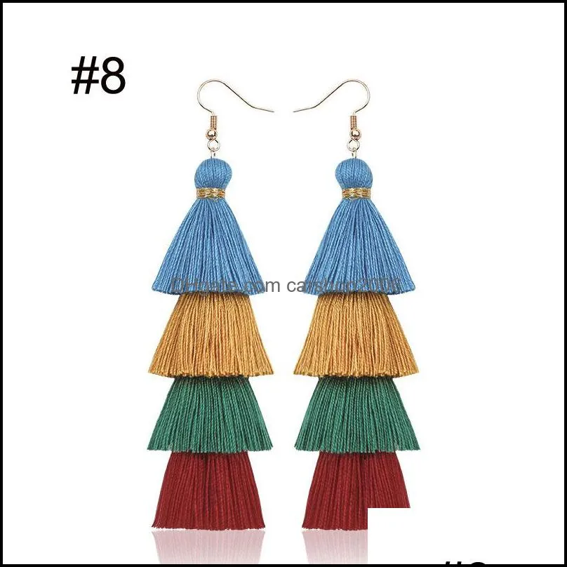 10 colors bohemian statement multi layer tassel earrings gradient color long tree christmas tree women handmade jewelry christmas