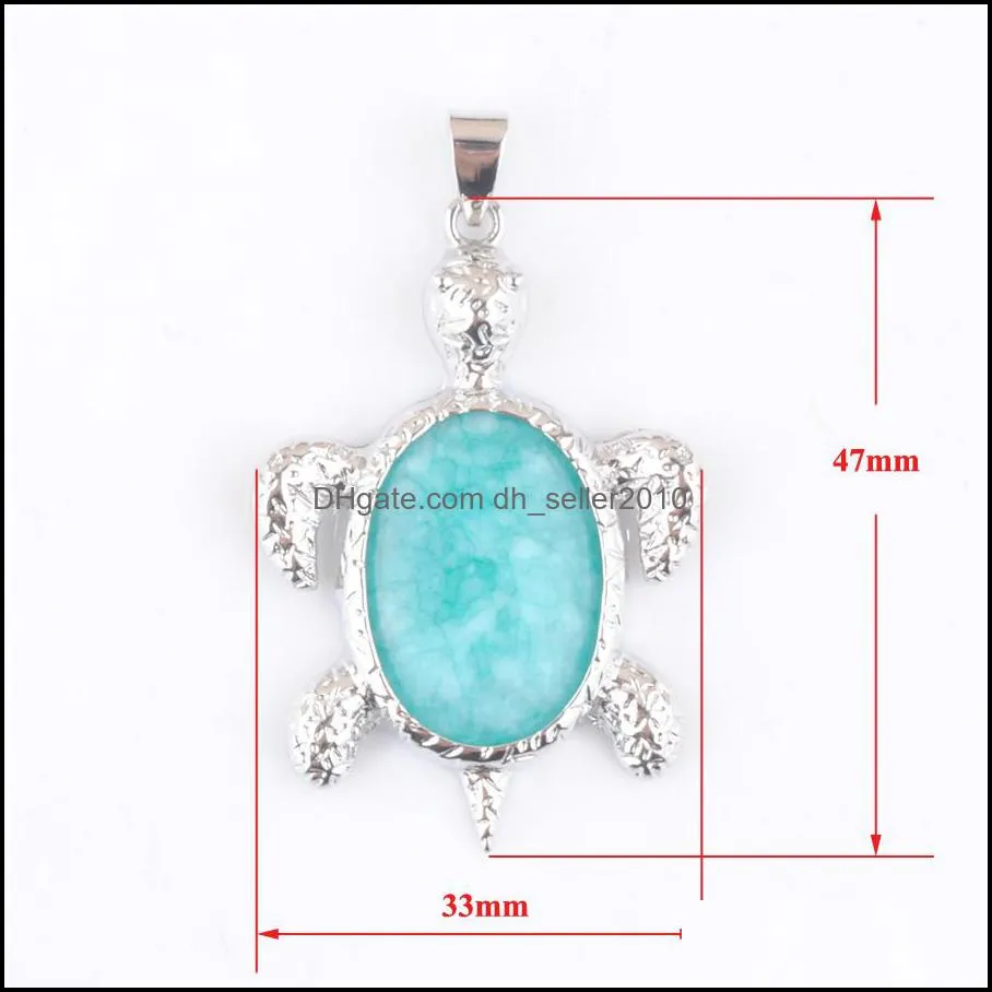 cute natural gemstones pendants turtle animal shape charm jewelry amazonite stone beads wholesale dn4581