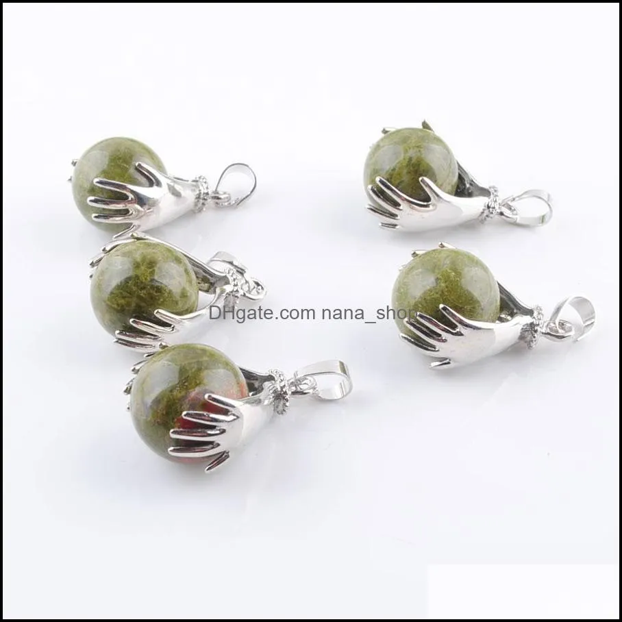 popular fashionstone pendants natural unakite jaspers reiki round stones bead healing jewellery gift hands palm charm dn3153