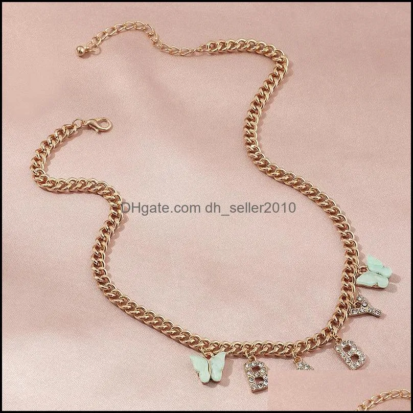 butterfly necklace letter pendant choker chain on the neck zircon jewelry for women boho baby