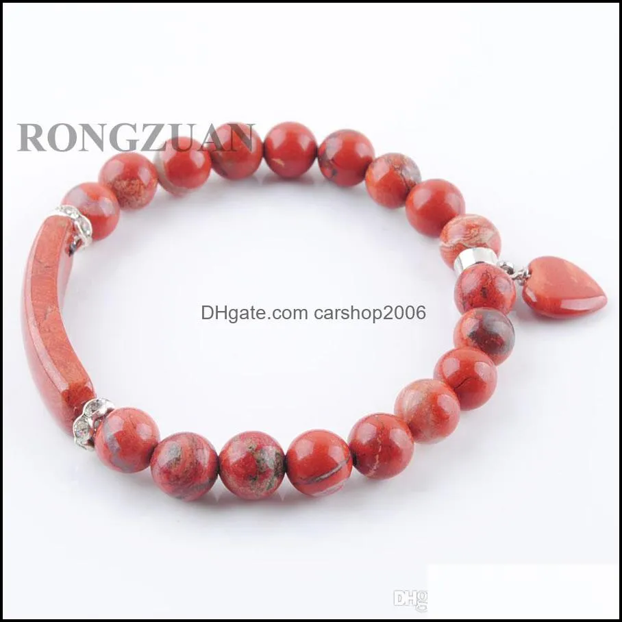 natural red river jasper gemstone 8mm beads women stretch bracelets healing reiki charm bangles heart shape pendant jewelry dk3321