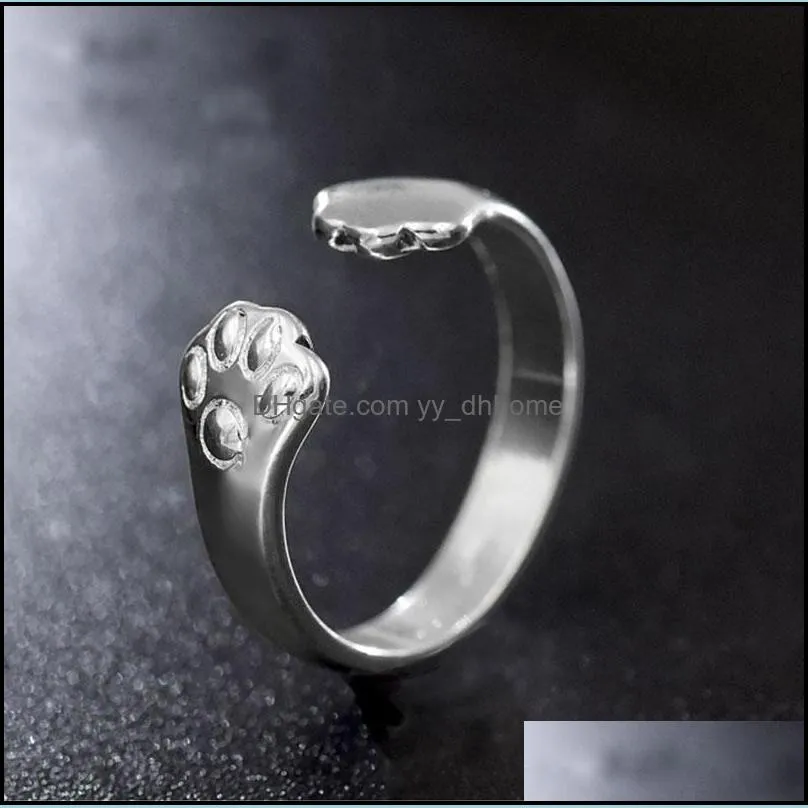 925 silver rings simple cute cat ear design adjustable finger ring pawprint cat animal jewelry bulk