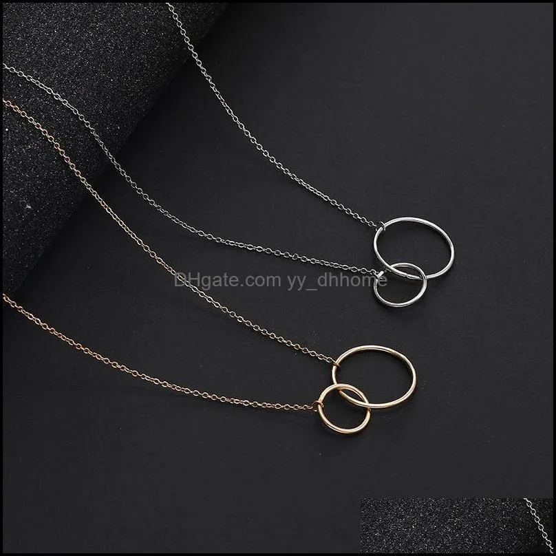 casual double circle designer necklace silver gold chain women initial eternity interlocking hoop infinity pendant