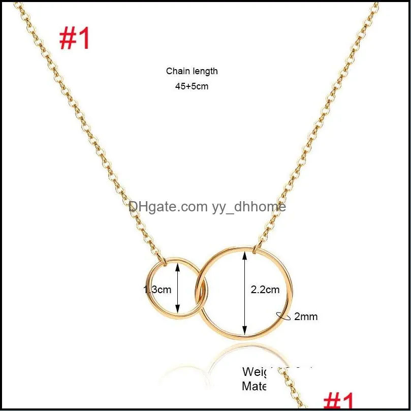 casual double circle designer necklace silver gold chain women initial eternity interlocking hoop infinity pendant