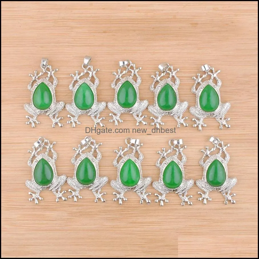 green jade natural gemstone pendants cute animal design frog shape charm fit necklaces wate drop stone beads reiki dn4616
