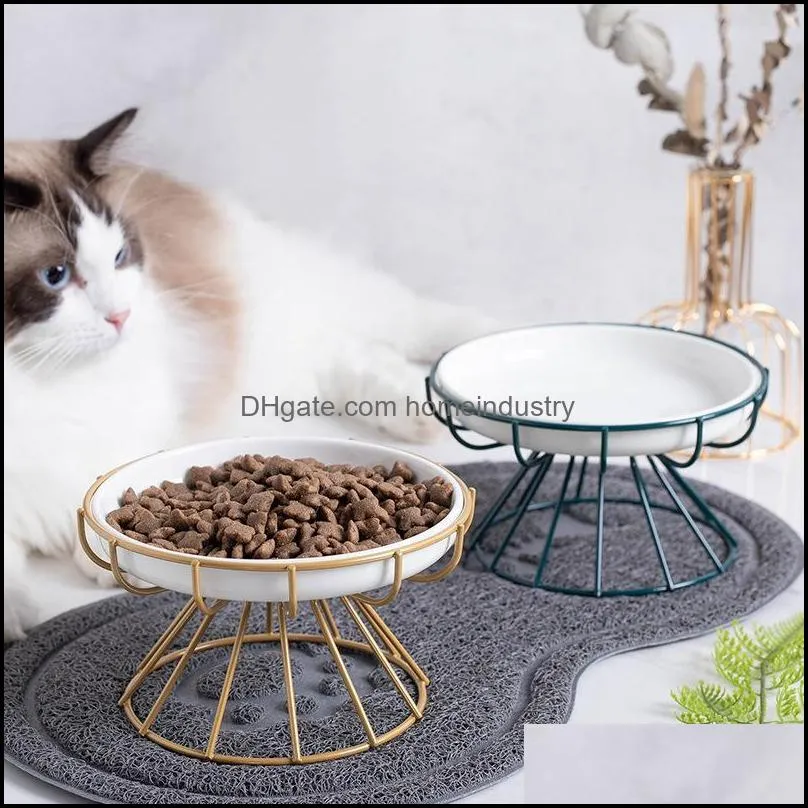 Cat Bowls & Feeders Pet Ceramic Bowl Nordic Tall Food Snack Plate Anti-cervical Spondylosis