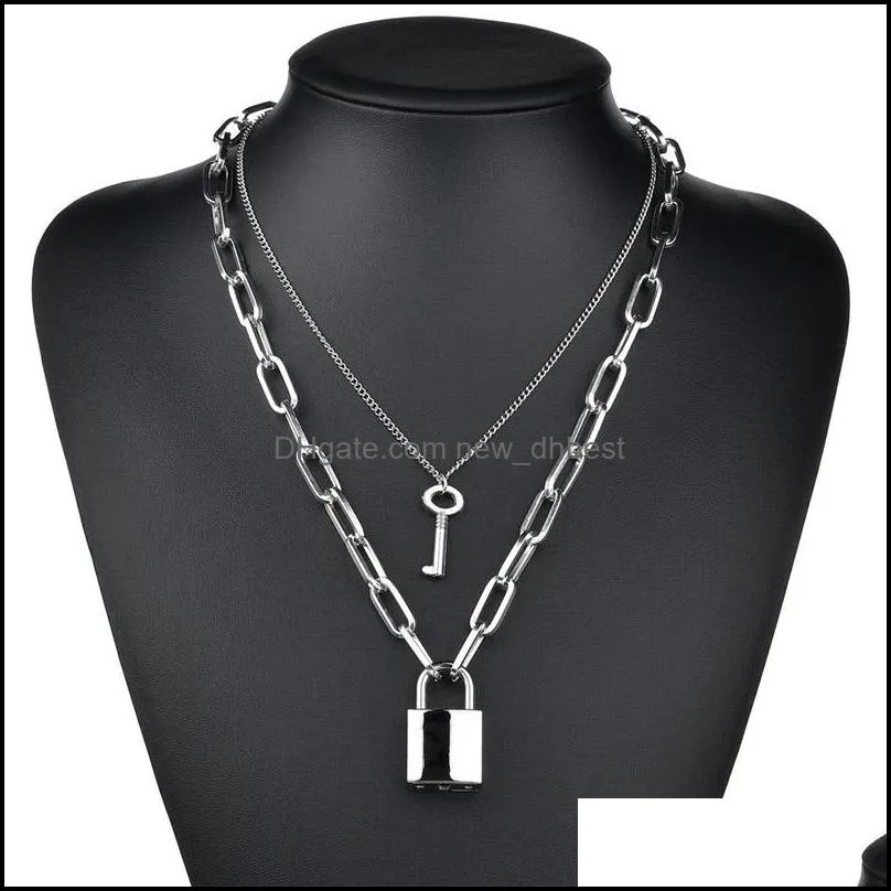 fashion key padlock pendant necklaces for women lock necklace layered chain on the neck punk 2020 fashion jewelry female