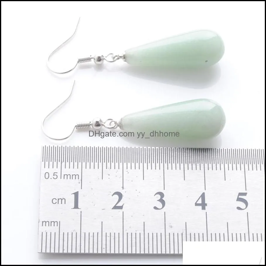 classic fashion dangle hook stone long earrings for female jewelry gift natural gemstone water drop beads hanging aventurine turquoise alabaster opal