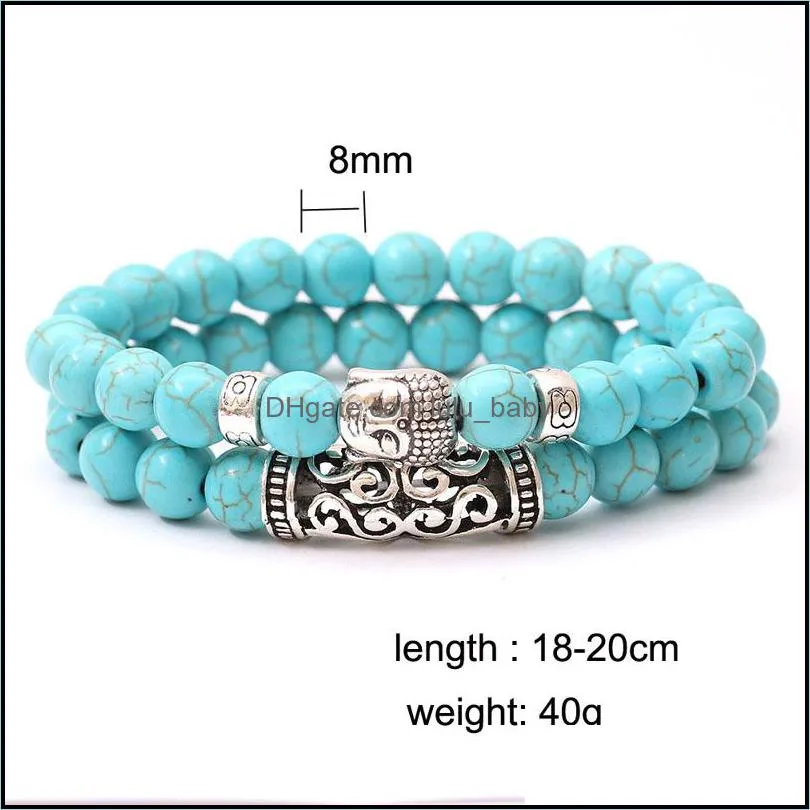 natural gemstone turquoise volcanic rocks tigers`s eye bead bracelet men womens double layer buddha charms stackable bracelet jewelry