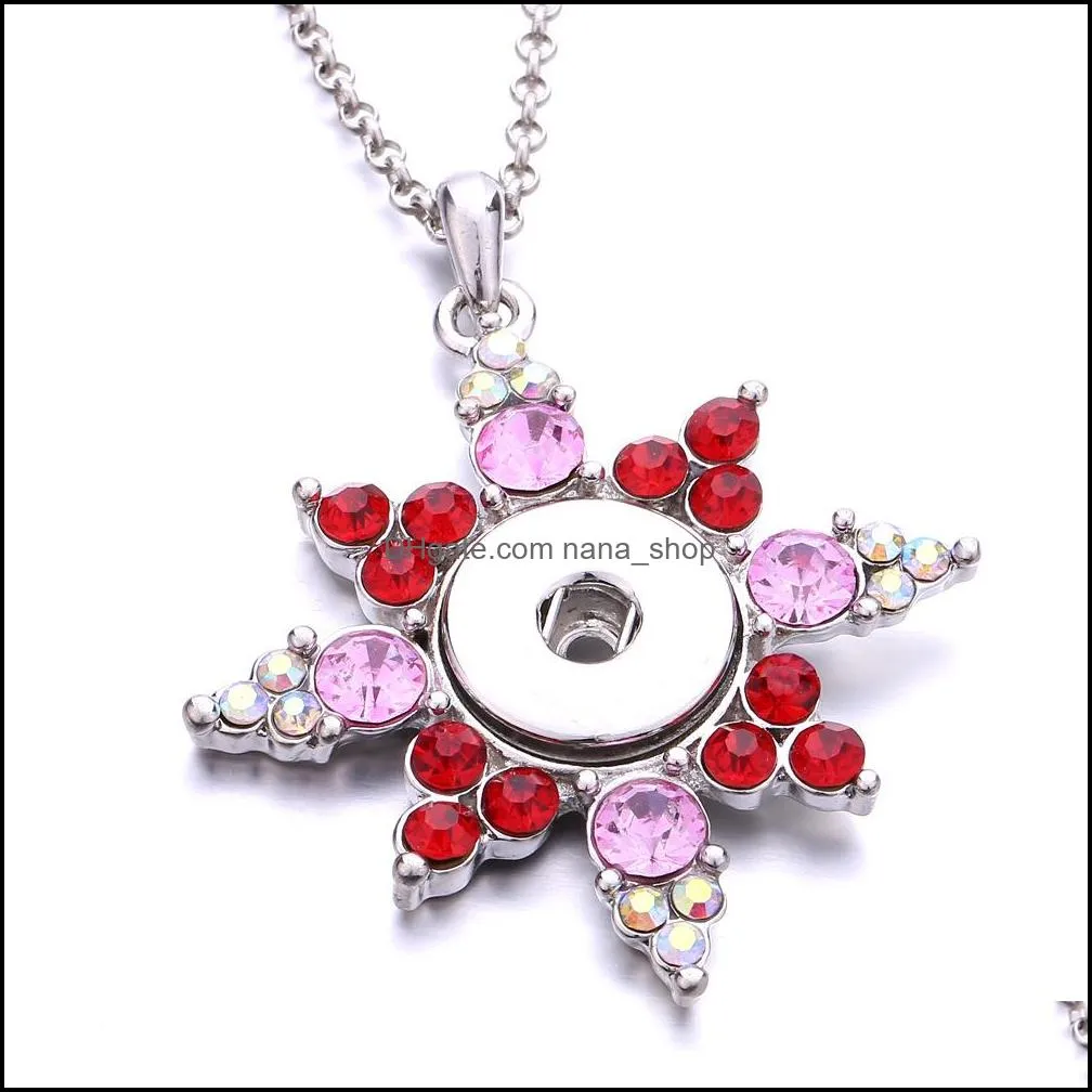 snap button jewelry rhinestone colorful snowflake oval shape pendant fit 18mm snaps buttons necklace for women men noosa