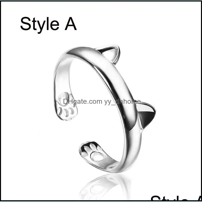 925 silver rings simple cute cat ear design adjustable finger ring pawprint cat animal jewelry bulk