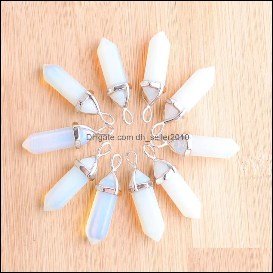 natural opal gemstone hexagonal pendant bullet hexagonal prism point healing charm beads for necklaces earrings jewelry making wholesale