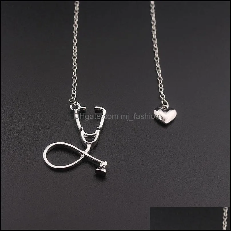 medical jewelry alloy i love you heart pendant necklace stethoscope necklace for nurse doctor jewelry gift wholesale