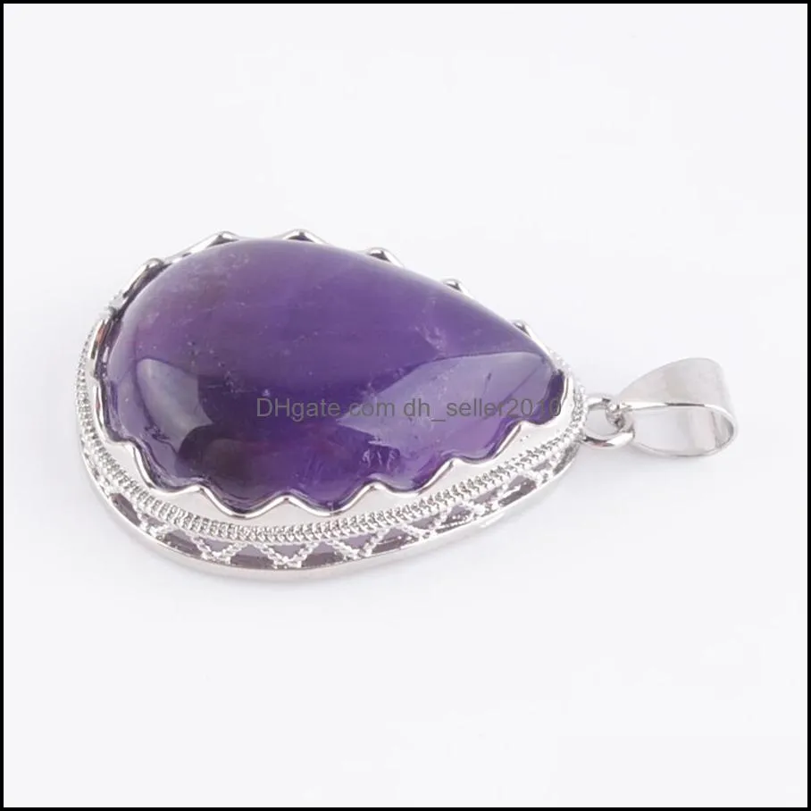 natural stone amethyst water drop pendants charms fit necklaces women man jewelry wholesale assorted dn3712