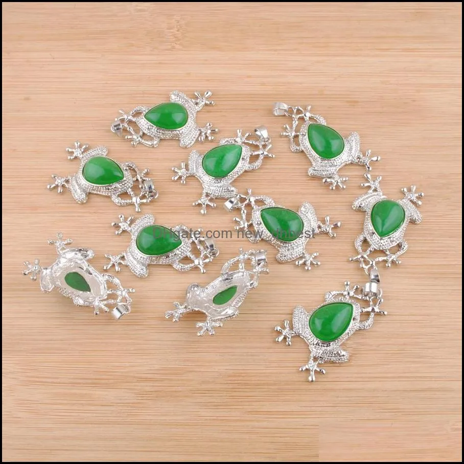 green jade natural gemstone pendants cute animal design frog shape charm fit necklaces wate drop stone beads reiki dn4616