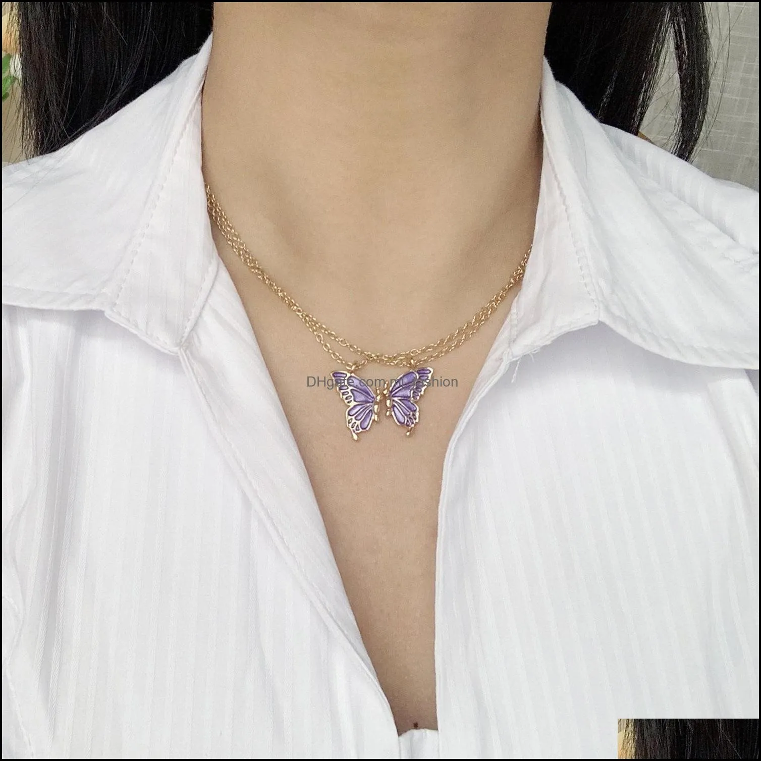 5 colors fashion women necklace korea style new butterfly pendant necklace cute lovely sisters friendship jewelry with gift card for girls 2 in