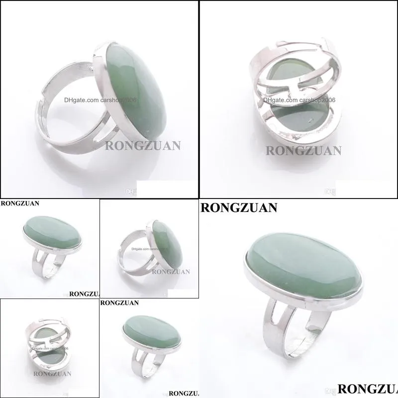 women`s finger rings natural aventurine cabochon stone oval bead adjustable party ring fashion jewelry silver color dx3075