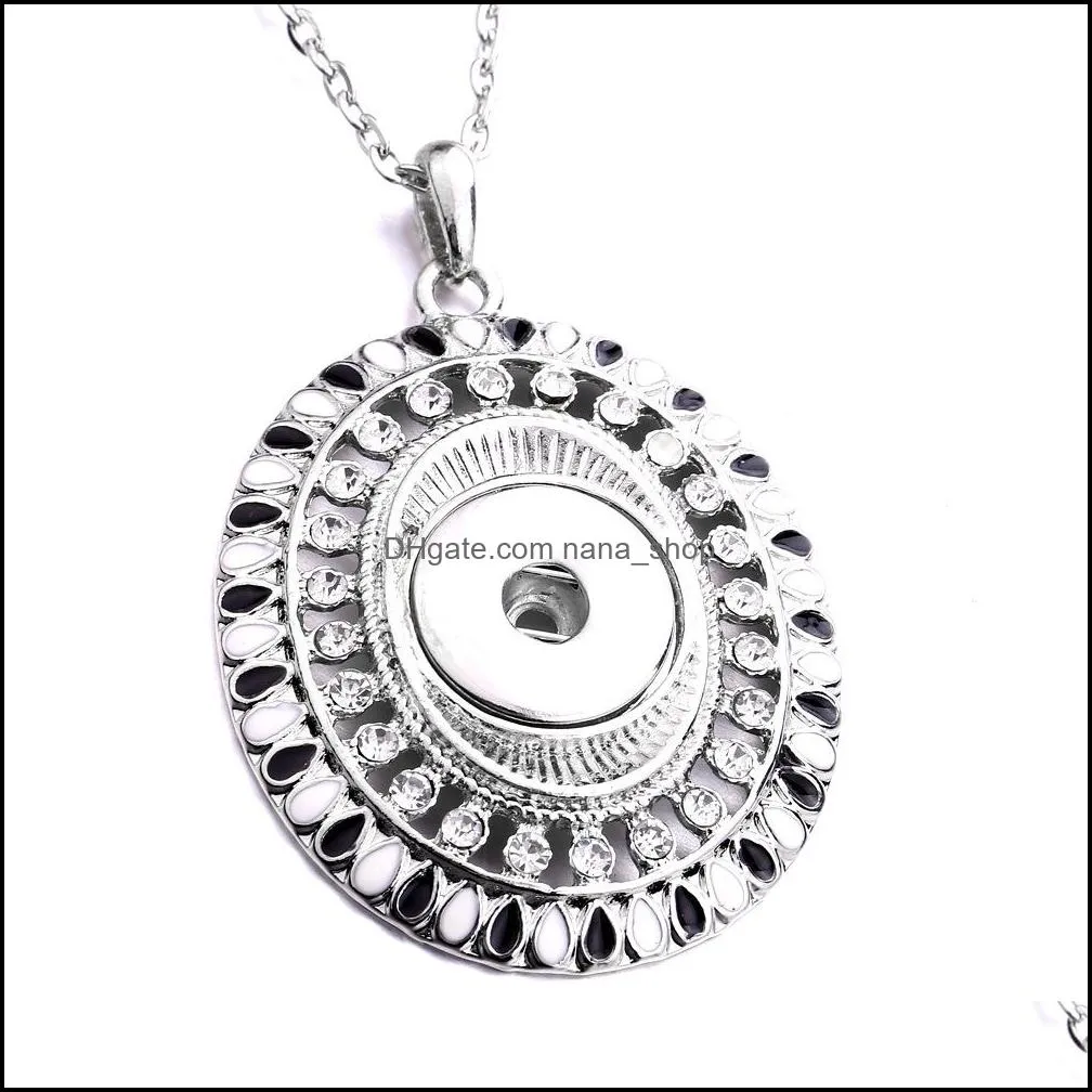 snap button jewelry rhinestone colorful snowflake oval shape pendant fit 18mm snaps buttons necklace for women men noosa