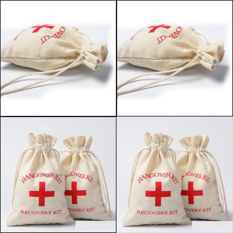 50pcs wedding hangover bag cotton wedding favor holder hen night party supplier red cross first aid bags recovery survival kit