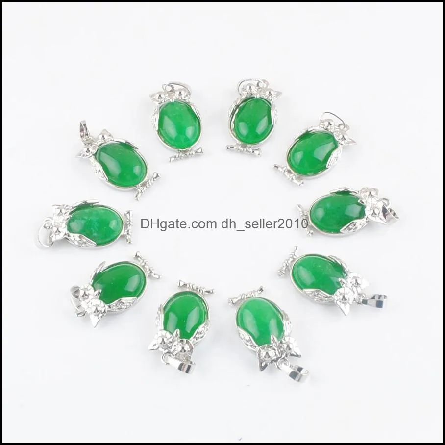 green jade tiny owl animal shaped pendants natural stone reiki lucky cute charm jewelry for women man gift dn4660