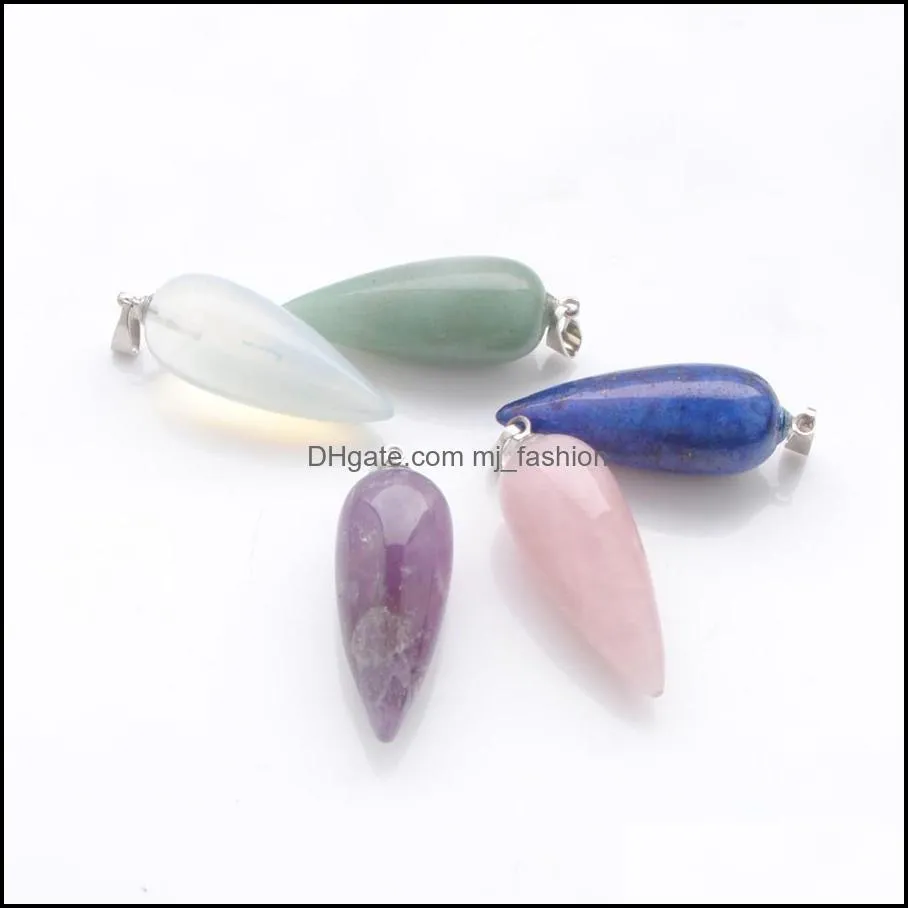 popular fashion stone pendants women man jewelry drop-shaped natural raw gem stone amethyst lapis opal crystal