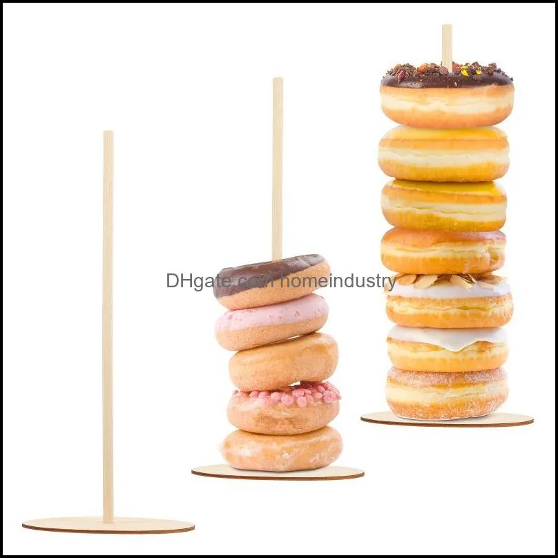 Party Decoration Amosfun 3pcs Wood Donut Stands Simple Structure Bar Holder Wooden Bagels Display Stand For Wedding PartyParty
