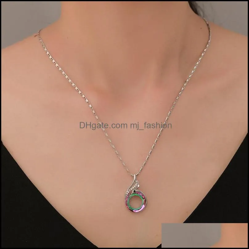 925 silver peacock necklace womens gradual colorful crystal pendant necklace earring bracelet womens fashion animal jewlery